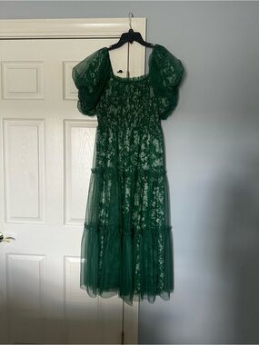 Baltic Born Emerald Green Puff Sleeve Tiered Midi Dress